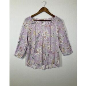 Como Vintage Floral Peasant Blouse Womens Small Purple‎ Lace 3/4 Sleeve